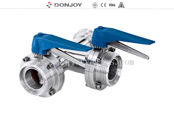 SS 304 / 316 sanitary level three-way butterfly valve with plastic multi-position handle